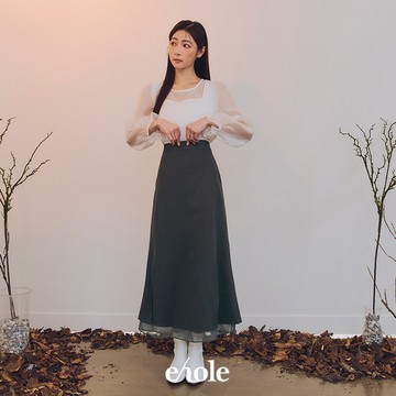 雙側開衩內接紗西裝長裙-灰