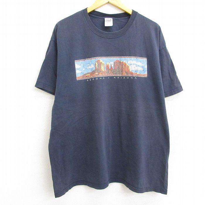 Retro Revival: Vintage 2000s Arizona Sedona Graphic Tee – Navy Blue, Large, Crew Neck, Cotton
