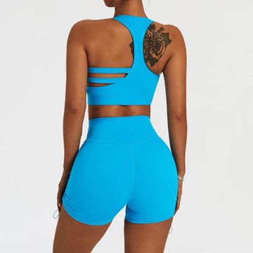 歐美瑜伽運動背心美背跑步跳操文胸短褲套裝聚攏減震裸感健身服