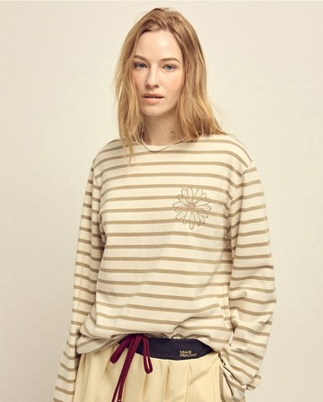 MARDI MERCREDI 橫條紋長袖 米色 經典小雛菊 栗子棕花 TSHIRT LONG SLEEVE STRIPE