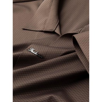 (免運)高級感咖色古巴領polo衫男長袖秋季2025新款商務休閑修身T恤潮流