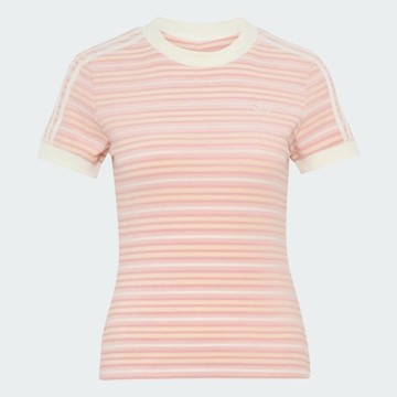 Adidas 愛迪達 Striped Tee KY8116 女 T恤 運動上衣 休閒短袖 粉紅 白 亞版