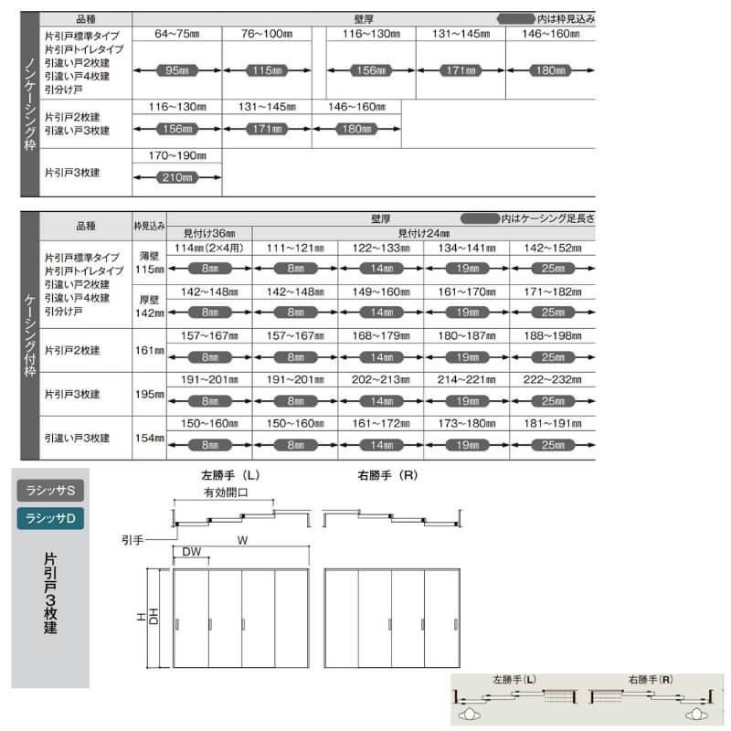 室内引戸 Vレール方式 リクシル ラシッサD キナリモダン 片引戸 3枚建