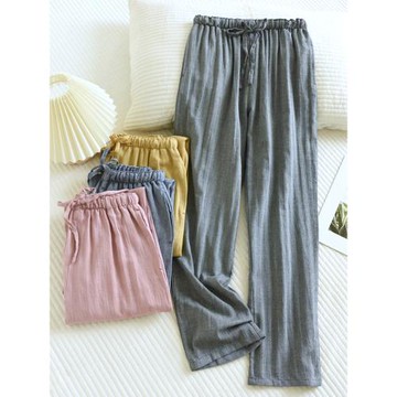 純棉睡褲長褲女士春秋季可外穿全棉簡約直筒寬松居家休閑家居褲子