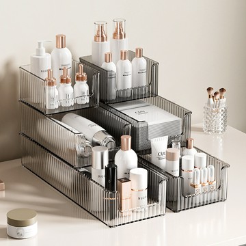 台灣出貨透明抽屜式桌面收納盒化妝品整理塑料置物架ins女生梳妝檯收納架