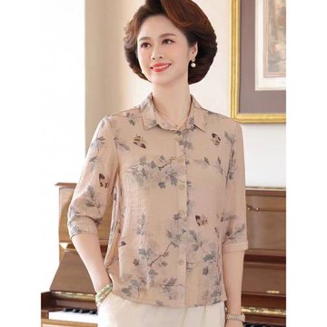 中年媽媽夏裝小個子襯衫2025新款時尚中老年女短袖襯衣母親節衣服