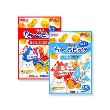 CIAO (2袋超值組)日本啾嚕INABA-貓咪零食迷你肉泥夾心捲三角獨立包12gx15包/袋 (鮪魚干貝/鮪魚鰹魚_2款可選)