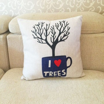 【協貿】簡約加厚亞麻愛心杯子樹沙發方形抱枕含芯