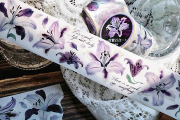 紺紫百合 風景造景 花卉和紙膠帶 特殊油墨 帶離型紙10米卷