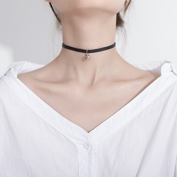 925純銀黑色鈴鐺項鏈女choker鎖骨鏈脖子飾品頸帶choer項圈頸鏈