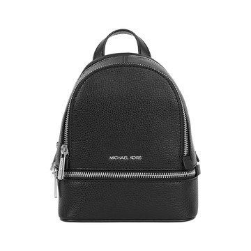 Michael Kors Rhea 銀字粒紋皮革拉鍊迷你後背包(黑色)