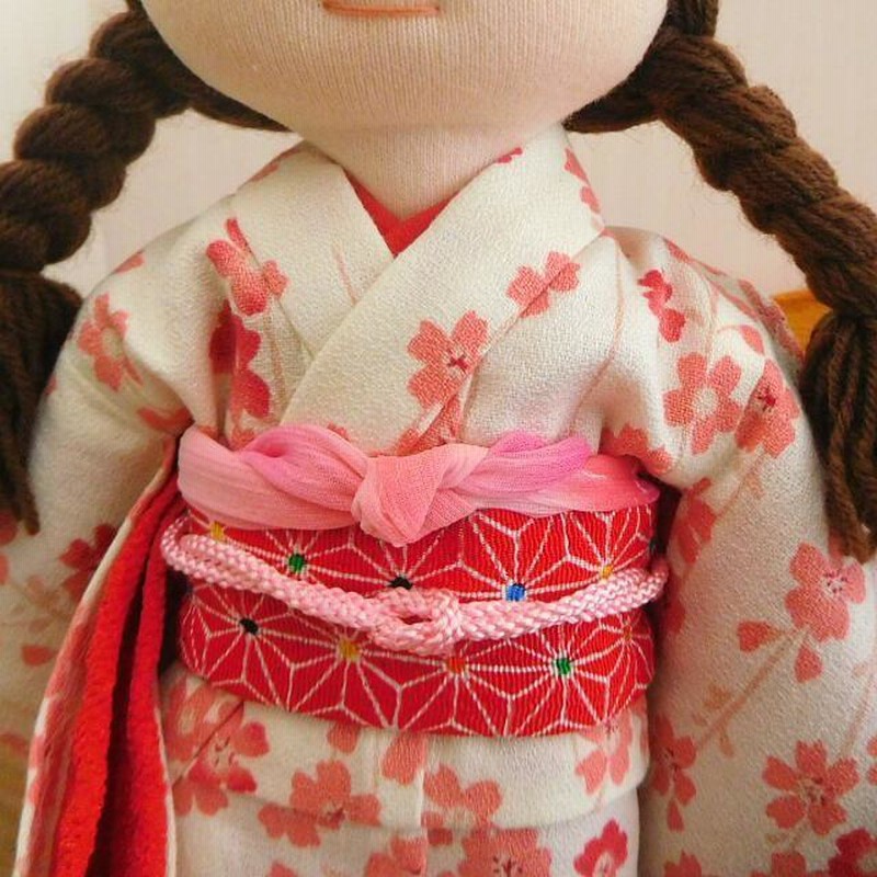 手作り 布製 人形 布人形 女の子 着物 しだれ桜柄 セット