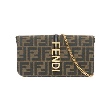 FENDI Fendigraphy FF Logo 緹花帆布二合一鍊包/WOC(棕色)