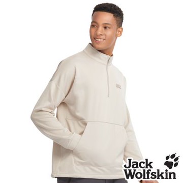 【Jack wolfskin 飛狼】男 蓄熱石墨烯厚刷毛保暖衣 立領T恤『淺米』