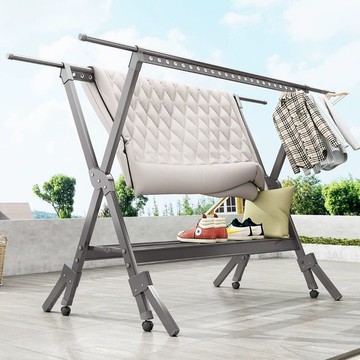 晾衣架落地折疊家用陽臺鋁合金曬衣架室內伸縮加厚衣桿曬被子神器