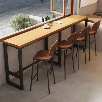 免運 公司貨 吧台桌椅組 站立桌 商用鐵藝實木靠墻高腳桌 吧臺長條桌 咖啡館奶茶店長條窄桌 椅組合 可開發票 全館五折 工廠現貨直銷 新品特價 z11081