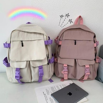 韓版ins簡約百搭書包女 日系原宿高中生大容量學生雙肩包旅行背包