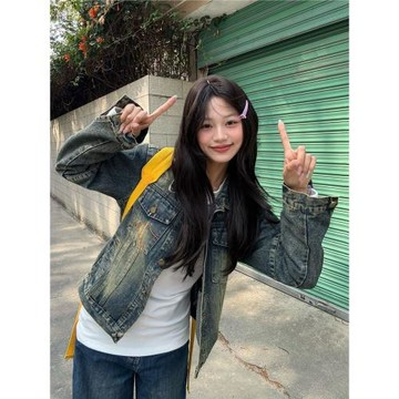 早春復古短款牛仔外套女2026新款春季小個子休閑翻領夾克牛仔衣潮