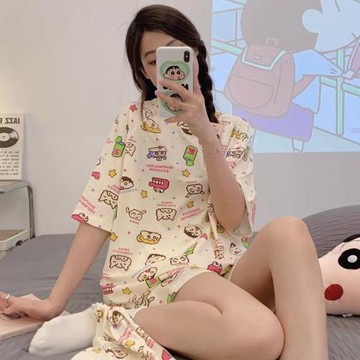 韓版睡衣夏天女士短袖學生卡通蠟筆小新ins風大碼夏季家居服套裝