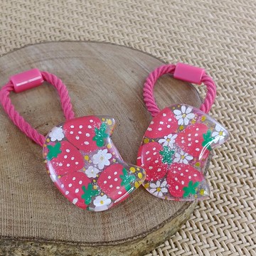 喵の甜點時光 l 手作草莓貓咪髮扣 (一對) - 熱縮片 x UV 膠