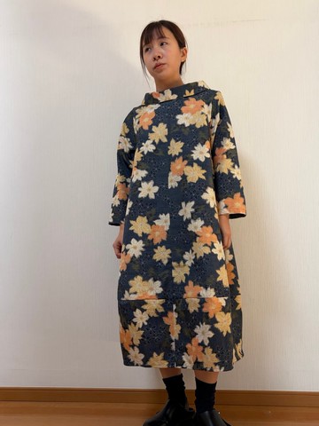 和服改造 高領傘襬洋裝 (花)