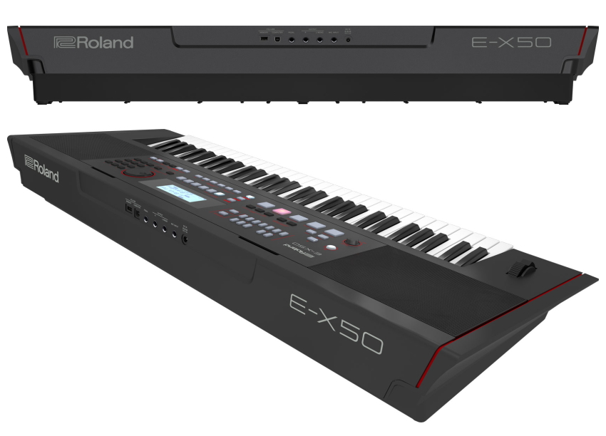 ローランド キーボード E-X50 本体用ケース汎用ペダル付き■Roland 弾き語り電子キーボード Bluetoothマイク機能 61鍵盤 BK ブラック