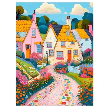 創彩 鑽石畫 鄉村小屋風景 30x40cm  彩色房子 多色  1個