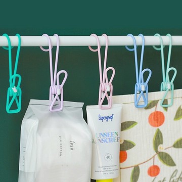 馬卡龍色不銹鋼彩色浴室廚房廚具收納整理晾曬長尾夾帶掛鉤夾子