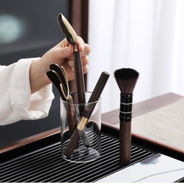 黑檀木茶道六君子功夫茶具茶夾茶勺配件泡茶專用工具玻璃茶筒中式