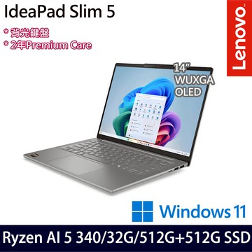 《Lenovo 聯想》IdeaPad Slim 5 83HX0048TW(14吋WUXGA/R AI 5 340/32G/512G+512G SSD/特仕版)