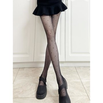 楊冪同款法式波圓點印花黑色絲襪透明打底褲連褲襪春秋冬季