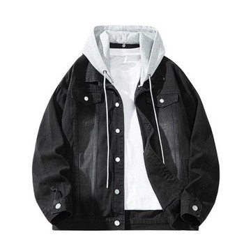 胖子特大碼美式連帽牛仔外套男春秋季復古工裝夾克百搭翻領上衣潮