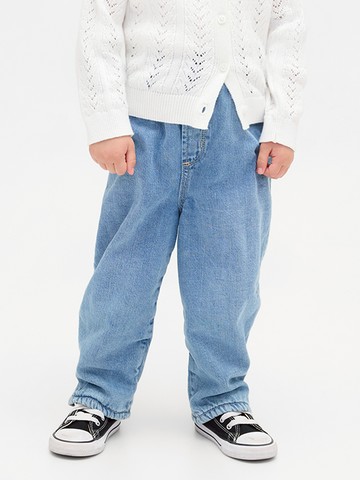 女幼童裝 鬆緊寬鬆牛仔褲-中度水洗