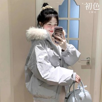 初色 工裝風休閒寬鬆加厚保暖科技保暖纖維口袋拉鍊連帽長袖外套女外套-共3色-17059(M-XL可選)