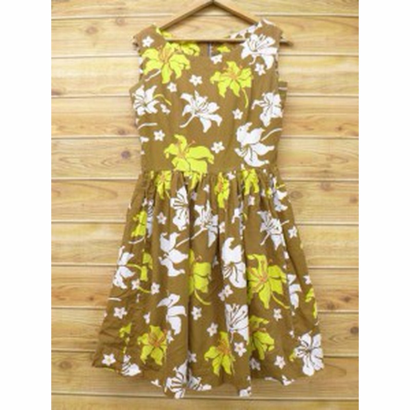 古着 ノースリーブ ワンピース 70年代 ハイビスカス タロン こげ茶 Spe 通販 Lineポイント最大1 0 Get Lineショッピング