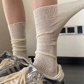 潮襪 顯腿瘦 春夏 薄款 堆堆襪 JK 網眼 小腿襪 中筒襪 復古 鏤空 透氣 襪子女 高顏值 氣質 百搭 可愛