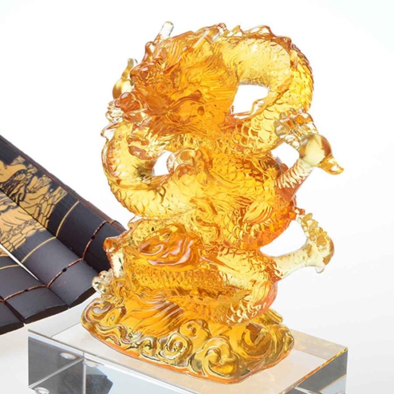 龍神 風水 5本爪 琉璃 瑠璃 宝玉 七宝 古法琉璃 吉祥 置物