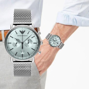 EMPORIO ARMANI經典米蘭帶三眼腕錶43mm(AR11288) 附提袋