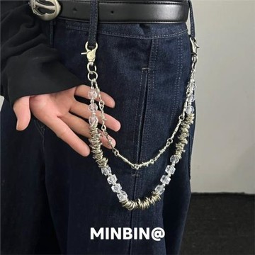 荊棘冰塊朋克ins風雙層褲鏈小眾街頭嘻哈牛仔褲掛鏈掛飾腰鏈潮流