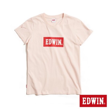 EDWIN 女裝 音樂紅印花短袖T恤-淡粉紅