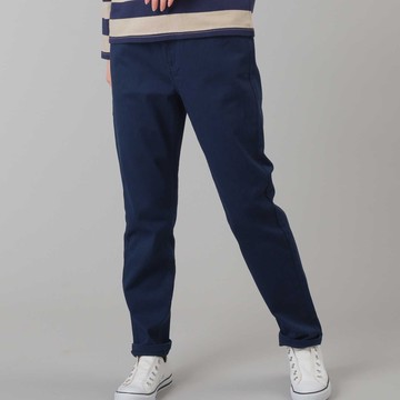 日本 OMNES - 舒適彈力錐形休閒褲 (後腰鬆緊)-海軍藍