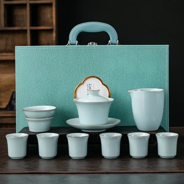 整套汝窯茶具陶瓷功夫茶具辦公家用簡約泡茶壺企業商務禮品伴手禮