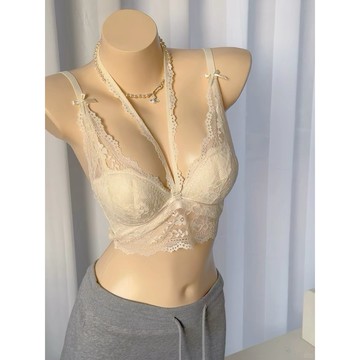 Muun Studio蕾絲掛脖吊帶內衣女小胸聚攏顯大性感純欲疊穿內搭加厚文胸罩