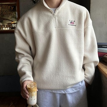正韓USA 抓絨美式刺繡半拉鍊長袖衛衣 4色 YUPPIE 預購商品 0223