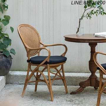 免運/速發 開立發票 支持訂製 日式家具 藤編家具 天然真藤編餐椅陽臺休閑椅民宿餐廳椅子東南亞藤椅高靠背扶手椅 自有 支持訂製