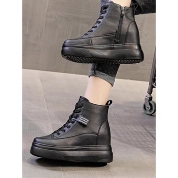 內增高女鞋厚底增高8cm真皮休閑運動鞋秋冬加絨保暖棉鞋高幫鞋子