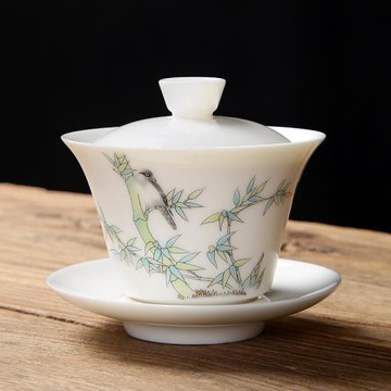 蓋碗單個茶杯陶瓷功夫茶具套裝家用高端羊脂玉敬茶三才杯帶蓋泡茶