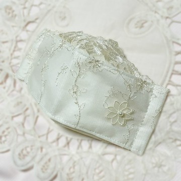 ♥♥ 時髦的舟形口罩!!♥典雅的淺艾ворі花朵刺繡薄紗蕾絲舟形口罩・・^^♥♥