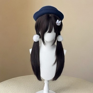 甜美軟妹日系jk黑長直lolita假發可扎雙馬尾假發自然仿真全頭套式