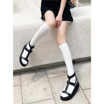 （微瑕疵特價，不退換）休閑羅馬鞋增高魔術貼松糕厚底運動涼鞋女